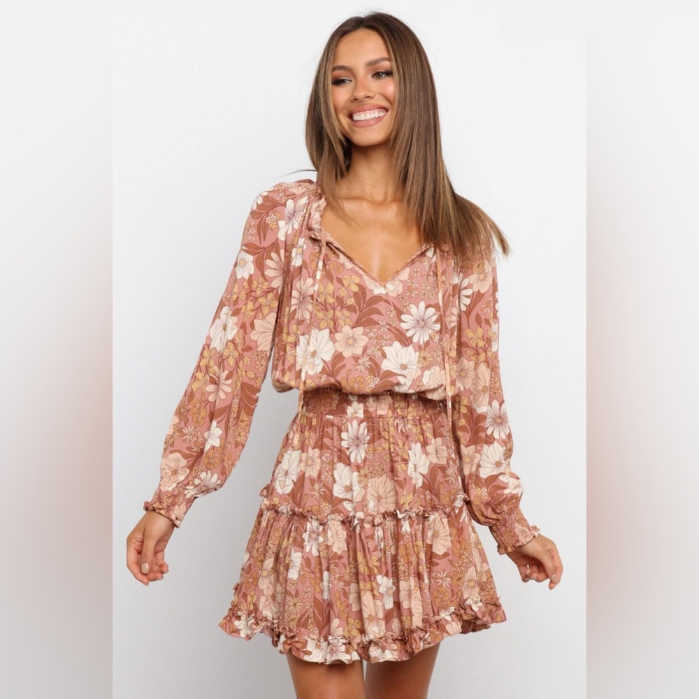 Petal & Pup Floral Long Sleeve Dress in Pink and Cream